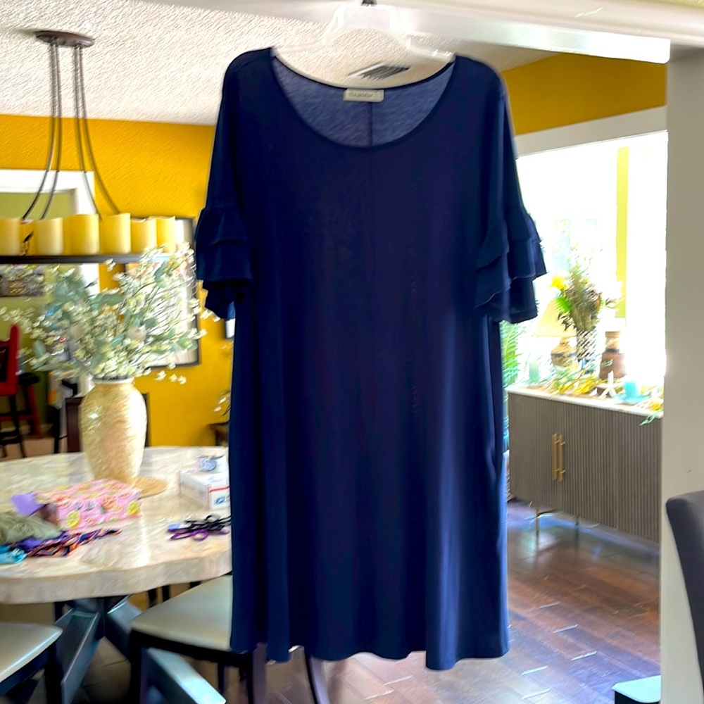 Bell sleeve navy dress!  Looks great on!